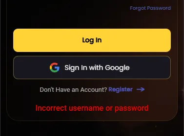 Donbet login error: incorrect username or password