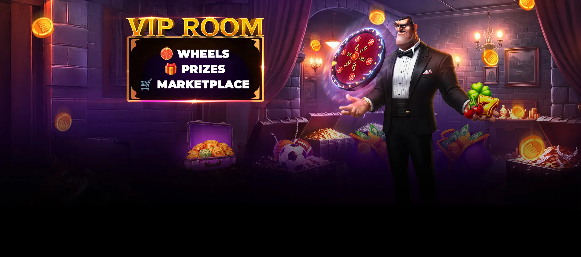 Donbet VIP room with wheels, prizes and marketplace